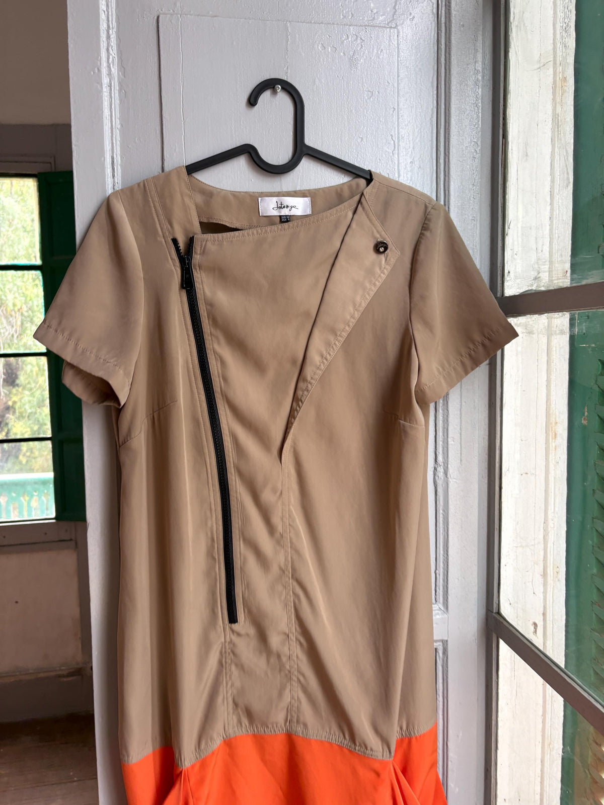 Designer Colour Block Dress, Spanish Designer Dress, Modern Zip Front Dress, Avant Garde Dress, Minimalist Midi Dress, Size EU 38