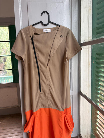 Designer Colour Block Dress, Spanish Designer Dress, Modern Zip Front Dress, Avant Garde Dress, Minimalist Midi Dress, Size EU 38