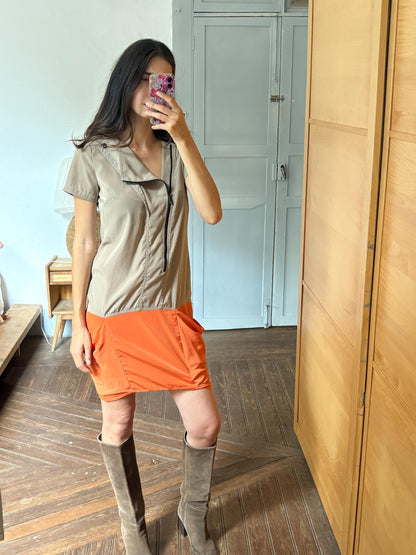 Designer Colour Block Dress, Spanish Designer Dress, Modern Zip Front Dress, Avant Garde Dress, Minimalist Midi Dress, Size EU 38