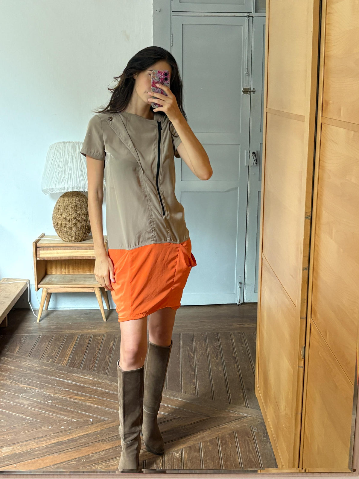 Designer Colour Block Dress, Spanish Designer Dress, Modern Zip Front Dress, Avant Garde Dress, Minimalist Midi Dress, Size EU 38