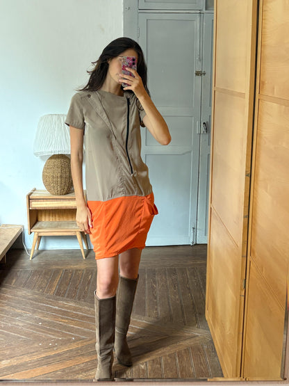 Designer Colour Block Dress, Spanish Designer Dress, Modern Zip Front Dress, Avant Garde Dress, Minimalist Midi Dress, Size EU 38