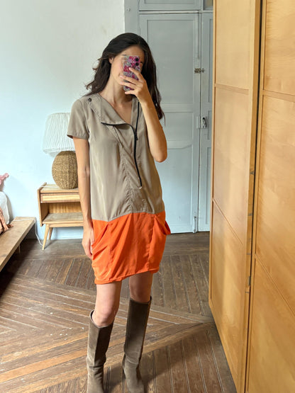 Designer Colour Block Dress, Spanish Designer Dress, Modern Zip Front Dress, Avant Garde Dress, Minimalist Midi Dress, Size EU 38