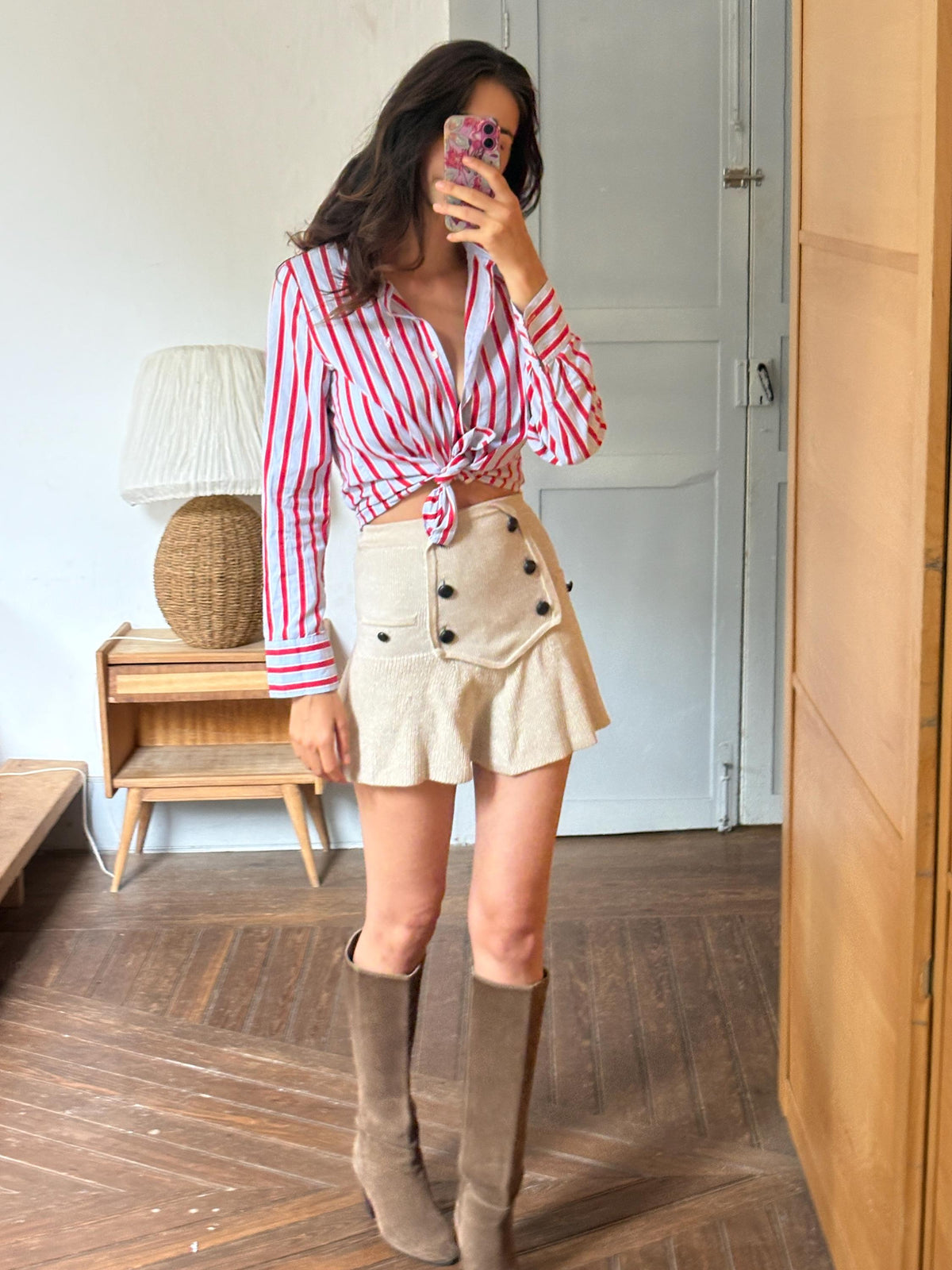 Red & Blue Candy Stripe Cotton Shirt, Equestrian Style Button Up, Embroidered Horse Blouse, Preppy Vintage Shirt, Women's M-L