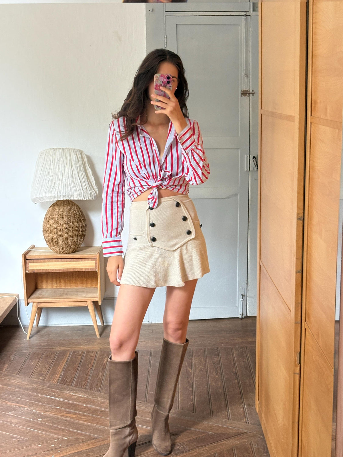 Red & Blue Candy Stripe Cotton Shirt, Equestrian Style Button Up, Embroidered Horse Blouse, Preppy Vintage Shirt, Women's M-L