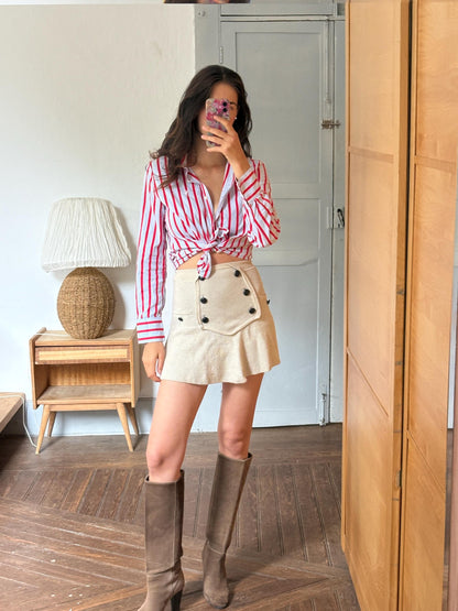 Red & Blue Candy Stripe Cotton Shirt, Equestrian Style Button Up, Embroidered Horse Blouse, Preppy Vintage Shirt, Women's M-L