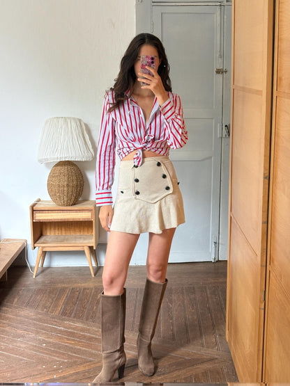 Red & Blue Candy Stripe Cotton Shirt, Equestrian Style Button Up, Embroidered Horse Blouse, Preppy Vintage Shirt, Women's M-L