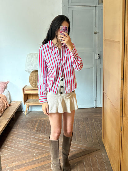 Red & Blue Candy Stripe Cotton Shirt, Equestrian Style Button Up, Embroidered Horse Blouse, Preppy Vintage Shirt, Women's M-L