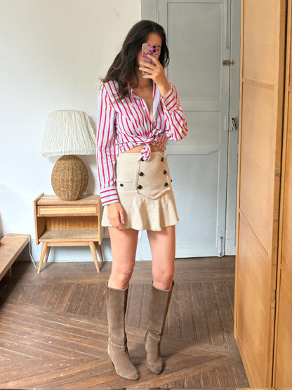 Red & Blue Candy Stripe Cotton Shirt, Equestrian Style Button Up, Embroidered Horse Blouse, Preppy Vintage Shirt, Women's M-L