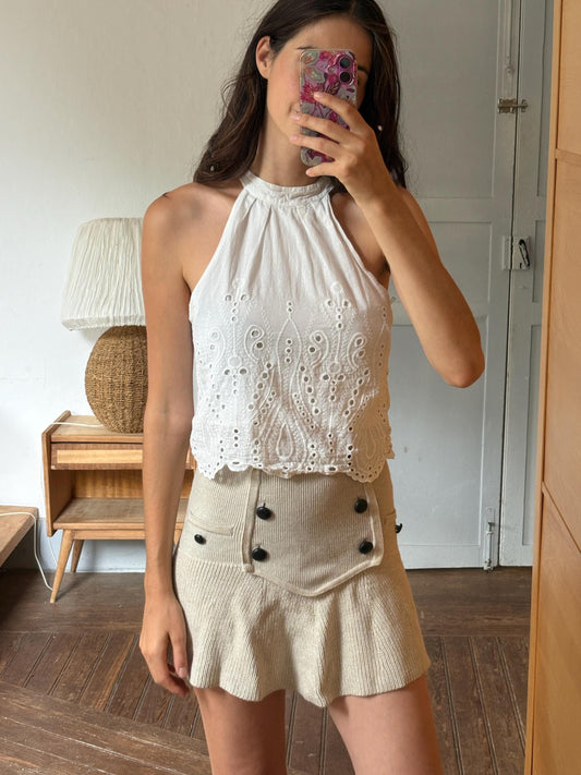 White Cotton Broderie Anglaise Halter Top | Cottagecore Fairy , Romantic Summer Tank | Boho Festival | Coquette | Y2K