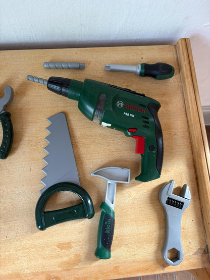 Bosch Klein Kids Workbench Tool Set | Toy Toolbox , Pretend Play Builder Kit | Wooden Workbox | Montessori Style Gift