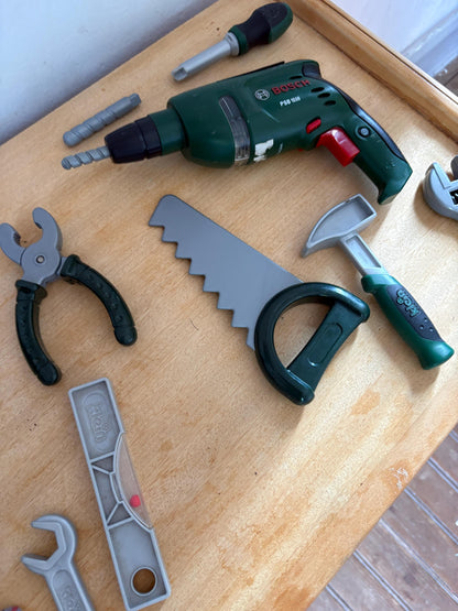 Bosch Klein Kids Workbench Tool Set | Toy Toolbox , Pretend Play Builder Kit | Wooden Workbox | Montessori Style Gift