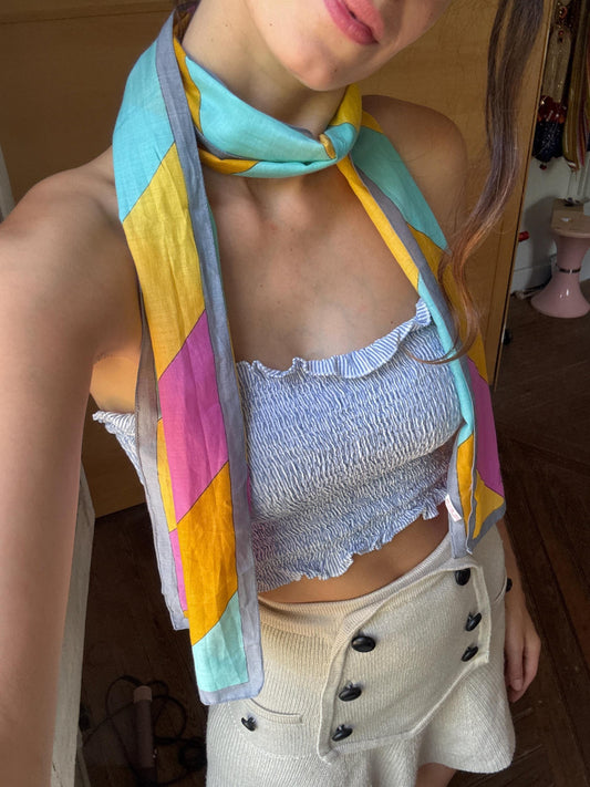 Vintage Michel Vernet Cotton Scarf | Colour Block Neck Scarf | French Chic | 90s Pop