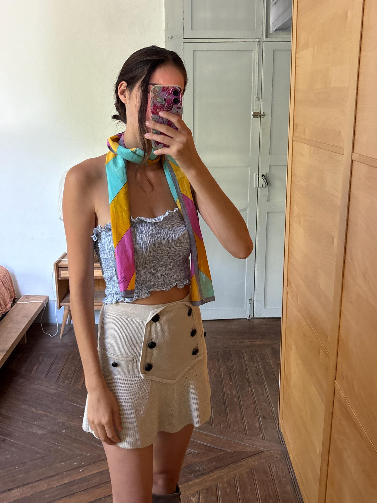 Vintage Michel Vernet Cotton Scarf | Colour Block Neck Scarf | French Chic | 90s Pop