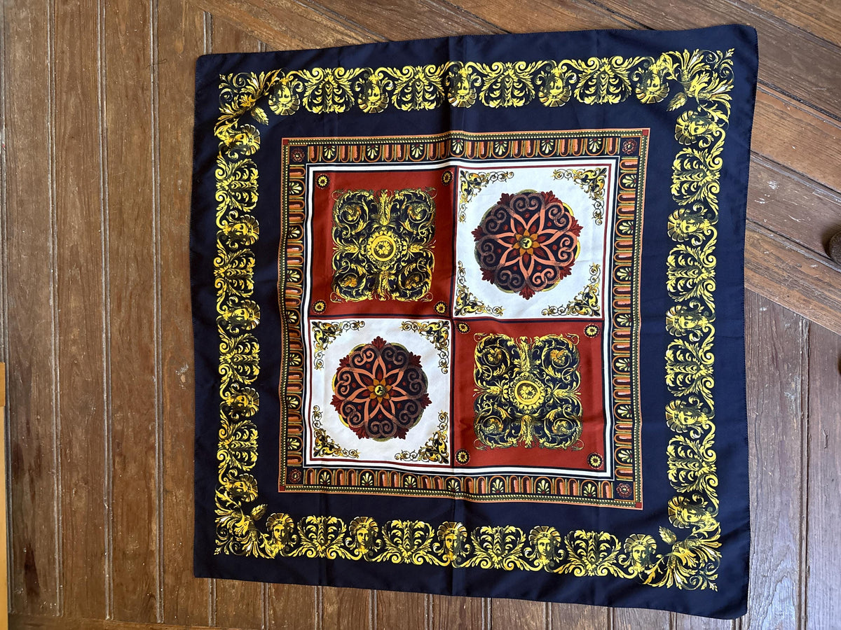 Vintage Baroque Print Scarf | Large Square Scarf | Versace Inspired Style | Wear as Top, Pareo or Headscarf