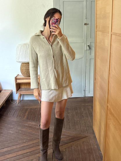 Burberry London Chunky Wool Cardigan | Beige Knit Button Up | Cozy Winter wear | Nova Check Buttons