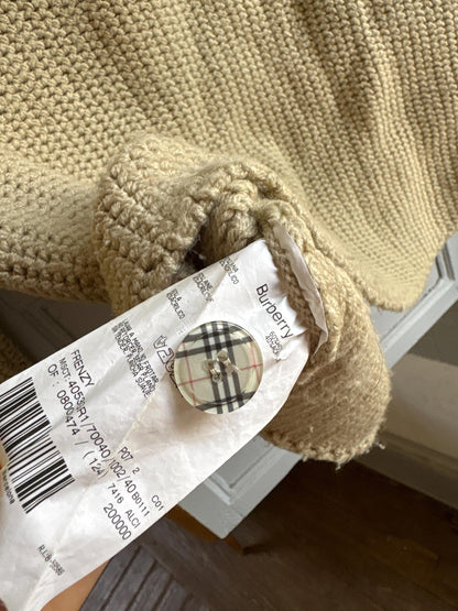 Burberry London Chunky Wool Cardigan | Beige Knit Button Up | Cozy Winter wear | Nova Check Buttons