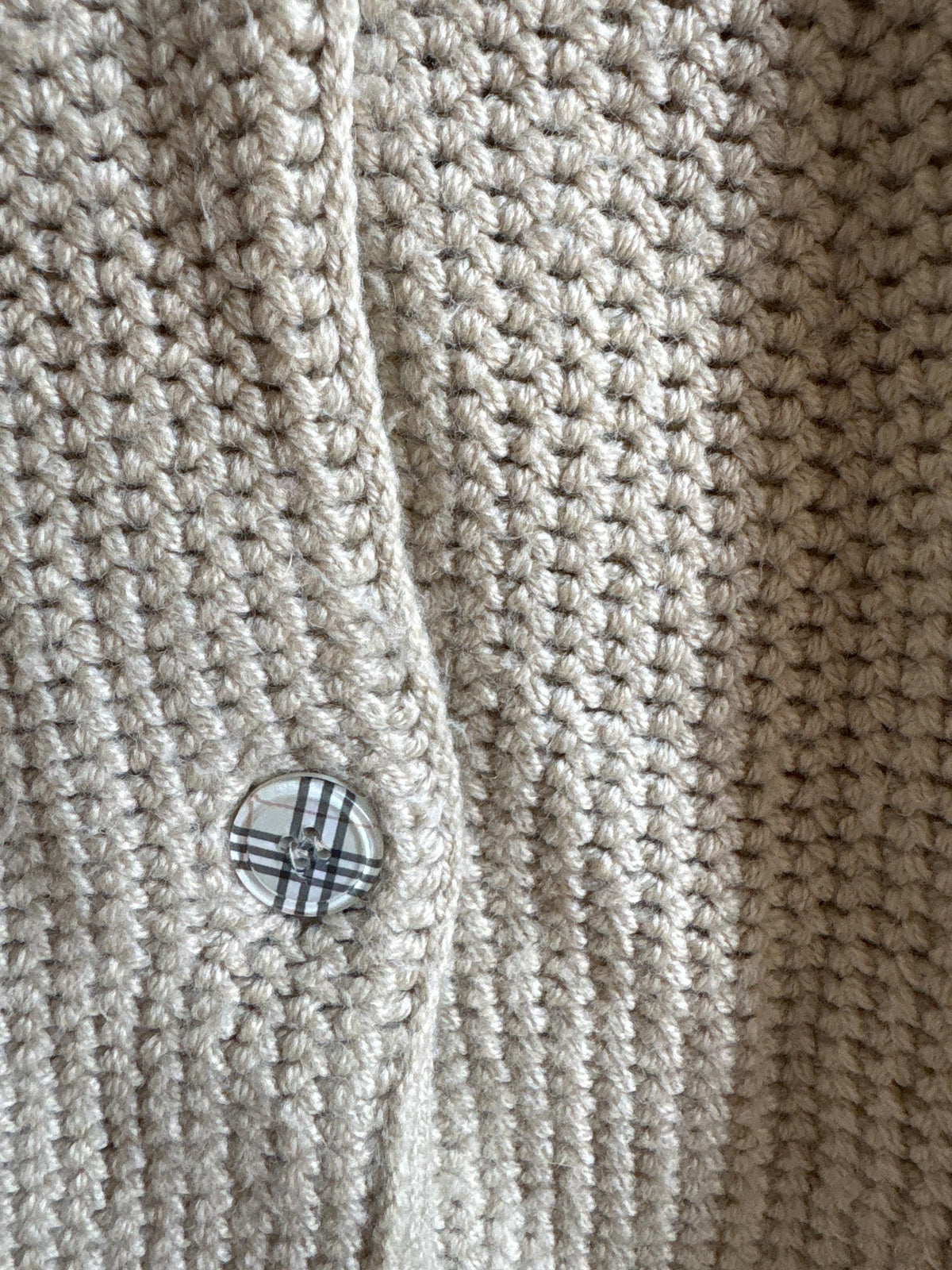 Burberry London Chunky Wool Cardigan | Beige Knit Button Up | Cozy Winter wear | Nova Check Buttons