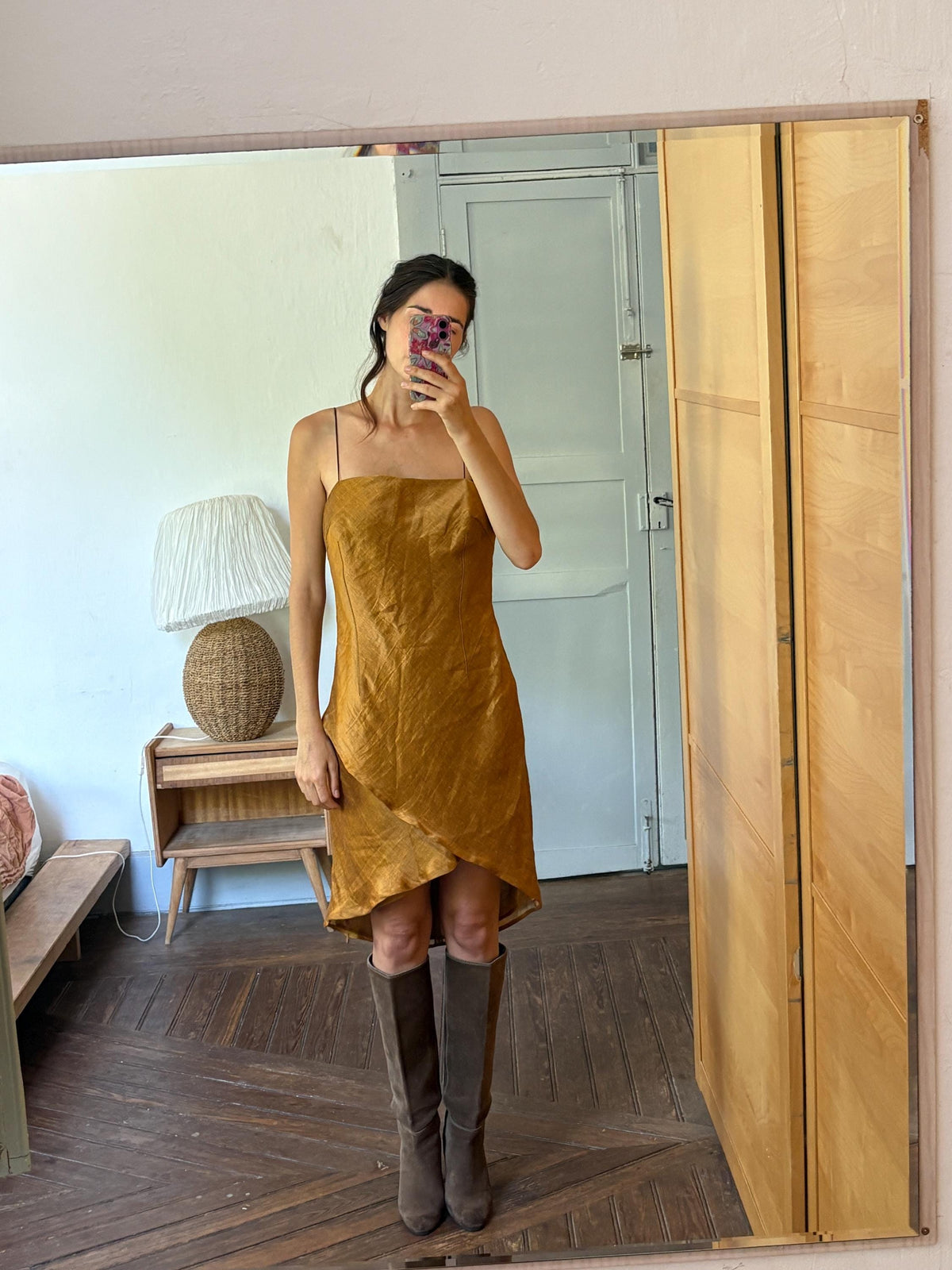 Vintage Capicua Costura Linen Dress | Made in Spain | Draped Midi | 90s Minimalist