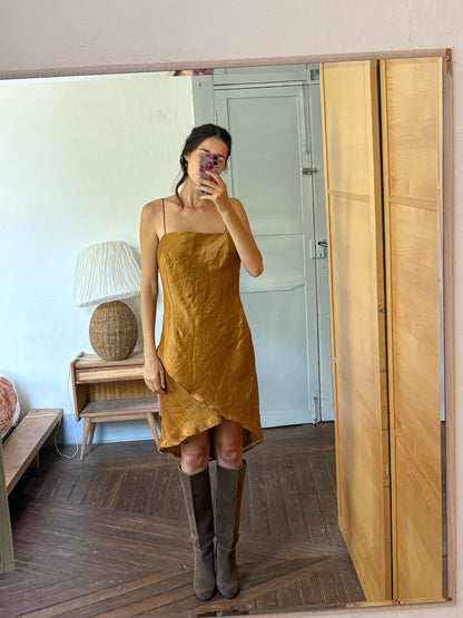 Vintage Capicua Costura Linen Dress | Made in Spain | Draped Midi | 90s Minimalist