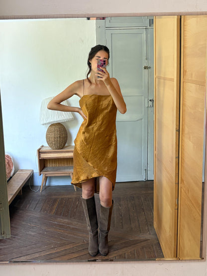 Vintage Capicua Costura Linen Dress | Made in Spain | Draped Midi | 90s Minimalist