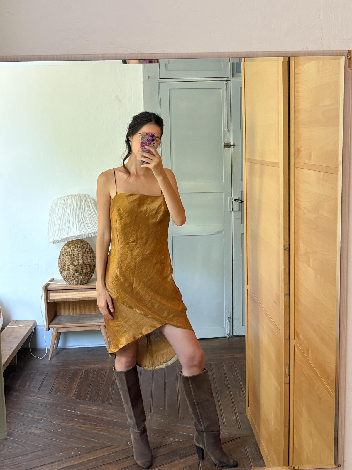 Vintage Capicua Costura Linen Dress | Made in Spain | Draped Midi | 90s Minimalist