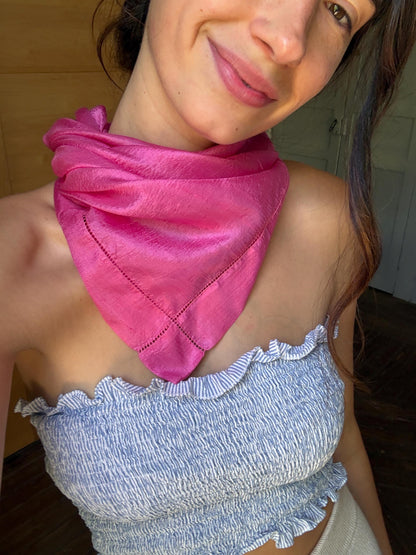 Vintage Luxe Silk Scarf by Marc RozierParis | Vibrant Pink Designer Neck Scarf | French Chic Accessory