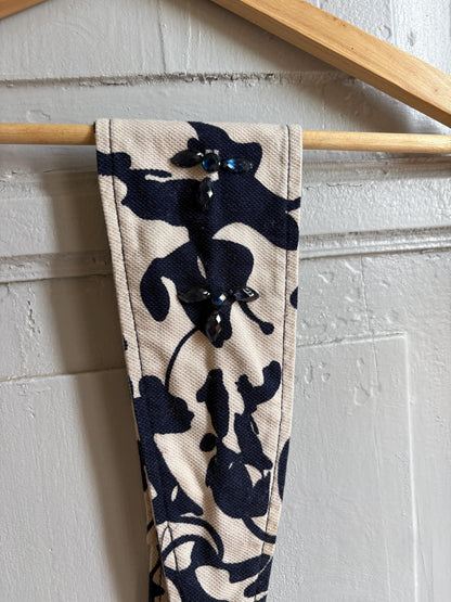 Vintage Embellished Wide Waist Belt | Blue & White Floral Sash Belt | Beaded Statement Obi Wrap