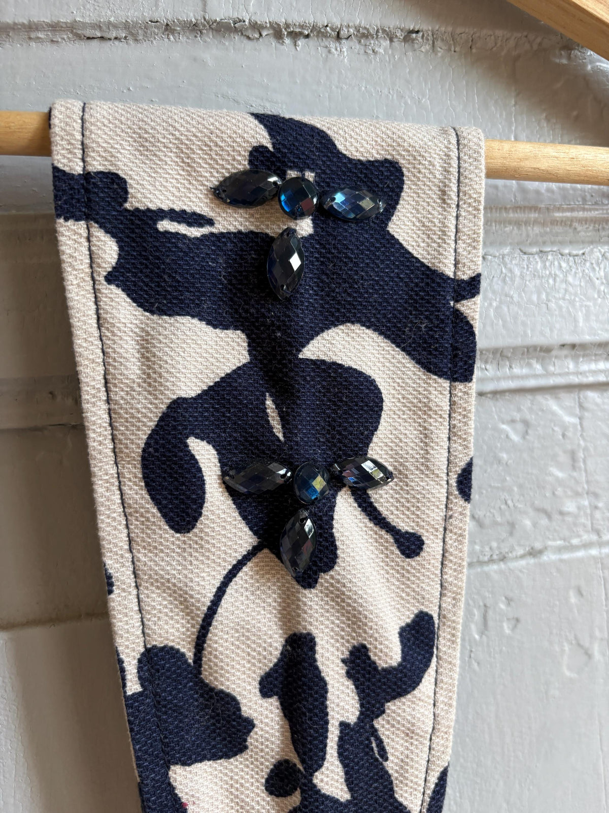 Vintage Embellished Wide Waist Belt | Blue & White Floral Sash Belt | Beaded Statement Obi Wrap