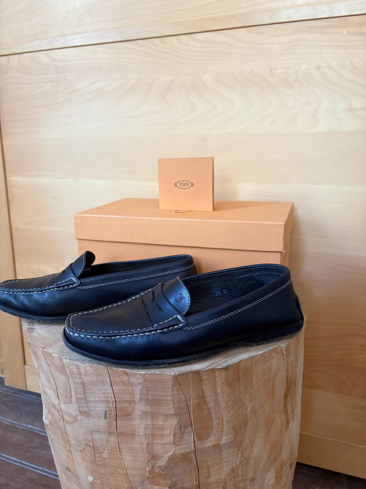 Tod's Black Leather Penny Loafers