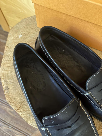 TOD'S Black Leather Penny Loafers | Italian Luxury Shoes | Women's EU 36.5 | Original Box Included