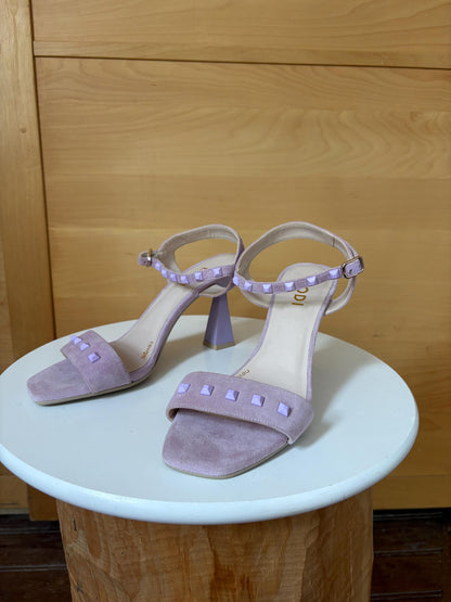 Lavender Suede Studded Heels — detail