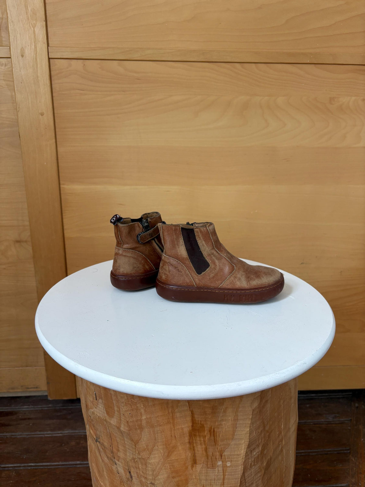 Pom d’Api Kids Leather Ankle Boots EU 26 | Cognac Brown Chelsea Boots | Preloved Children’s Shoes