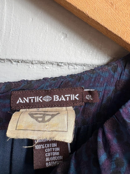 Antik Batik Silk Bohemian Dress | 100% Silk | Cotton Lining | Navy Print | Size L (EU 42)