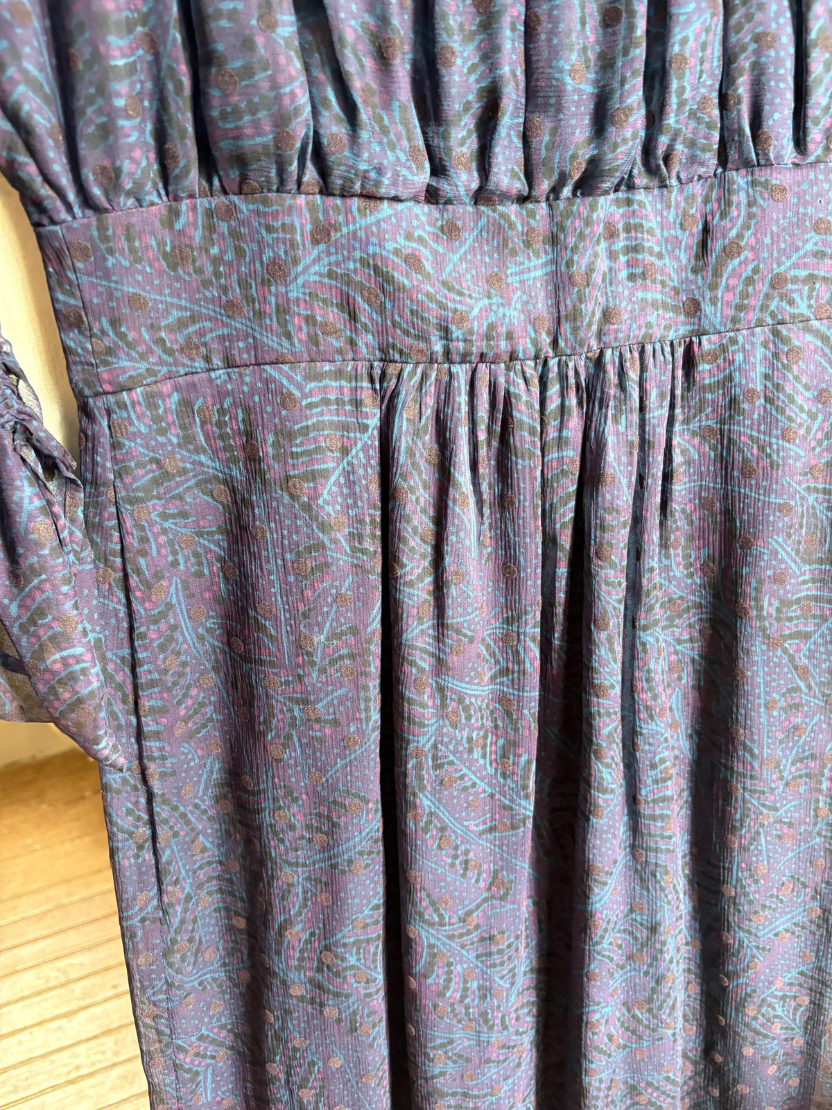 Antik Batik Silk Bohemian Dress | 100% Silk | Cotton Lining | Navy Print | Size L (EU 42)