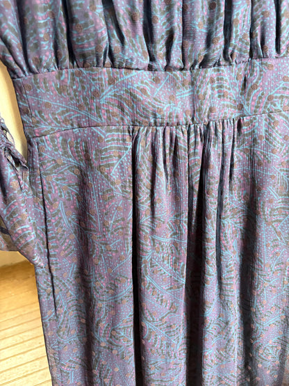 Antik Batik Silk Bohemian Dress | 100% Silk | Cotton Lining | Navy Print | Size L (EU 42)