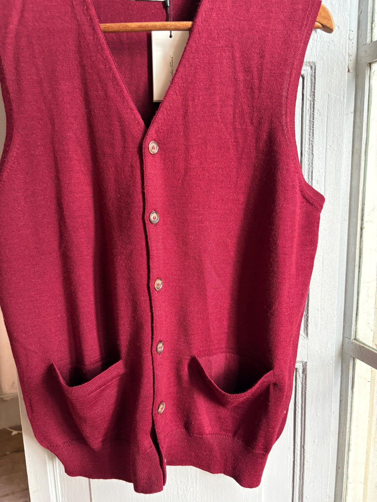 Luxe Wool blend Waistcoat | New With Tags | Burgundy | Made in Spain | Italian Fabric