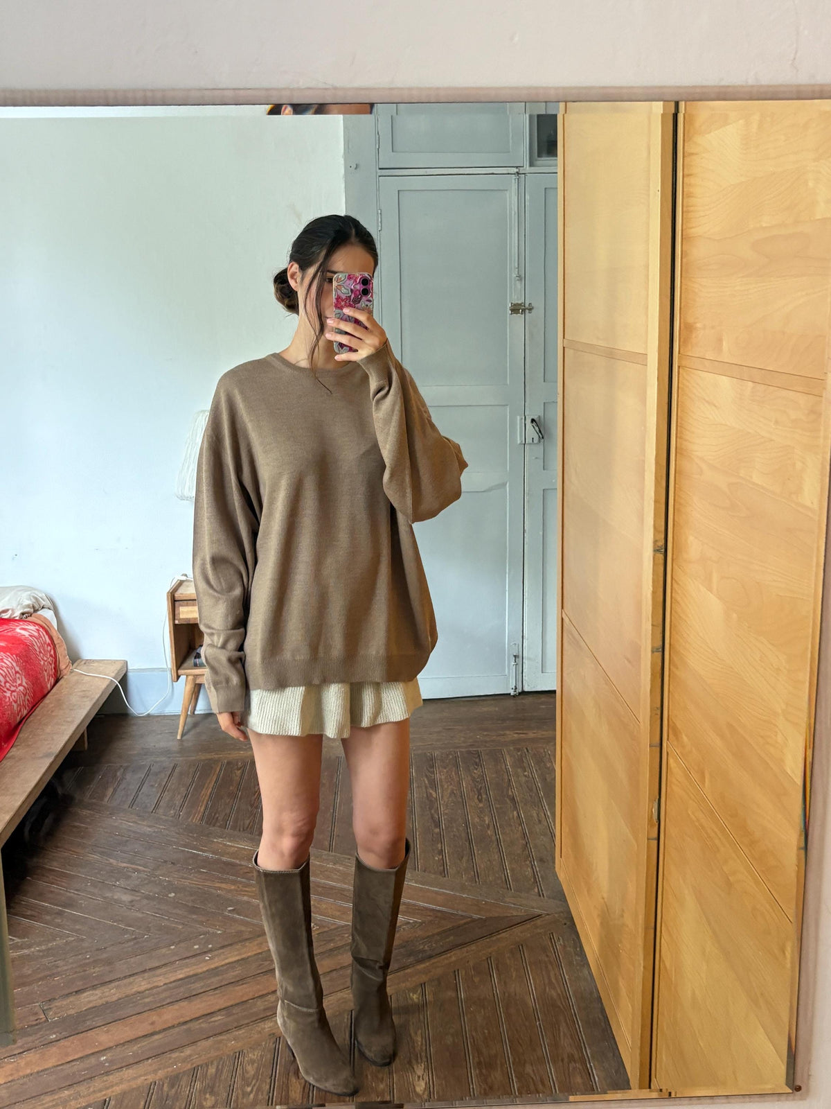 Men’s Wool blend brown Jumper Size 12  - 4X Oversized Taupe Crew Neck Knit | Made in Spain Quiet Luxury Sweater