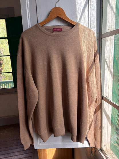 Men’s Wool blend brown Jumper Size 12  - 4X Oversized Taupe Crew Neck Knit | Made in Spain Quiet Luxury Sweater