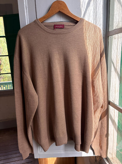 Men’s Wool blend brown Jumper Size 12  - 4X Oversized Taupe Crew Neck Knit | Made in Spain Quiet Luxury Sweater