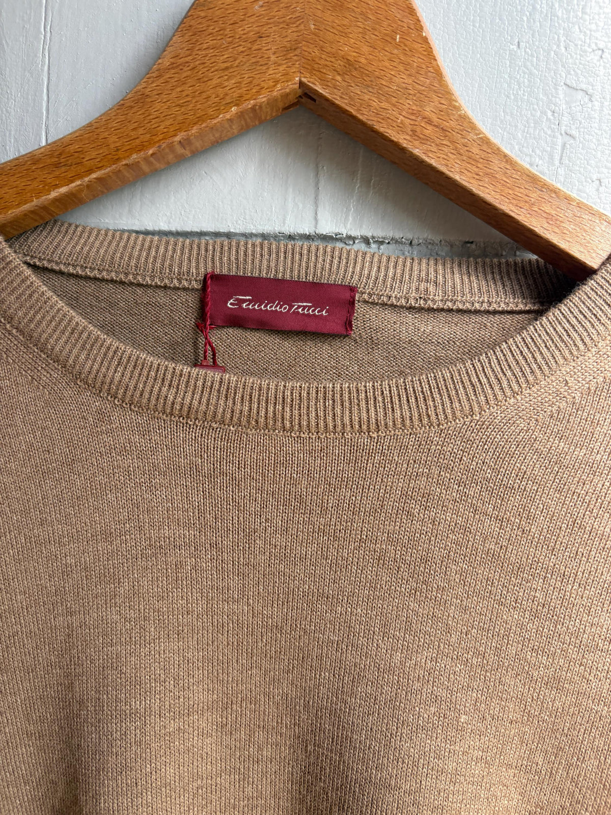 Men’s Wool blend brown Jumper Size 12  - 4X Oversized Taupe Crew Neck Knit | Made in Spain Quiet Luxury Sweater