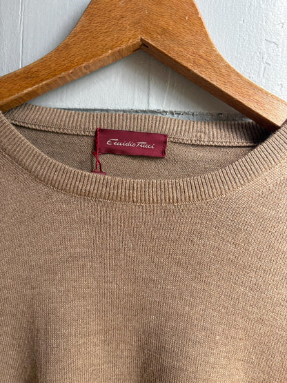 Men’s Wool blend brown Jumper Size 12  - 4X Oversized Taupe Crew Neck Knit | Made in Spain Quiet Luxury Sweater
