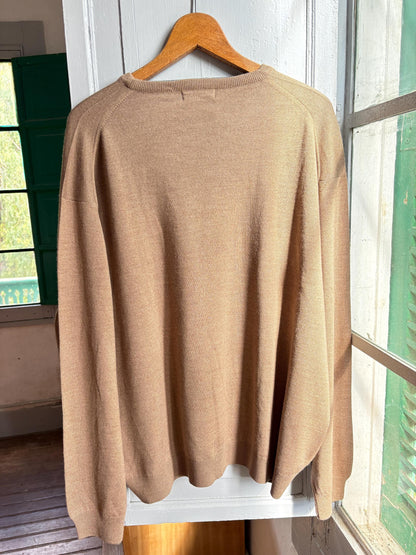 Men’s Wool blend brown Jumper Size 12  - 4X Oversized Taupe Crew Neck Knit | Made in Spain Quiet Luxury Sweater