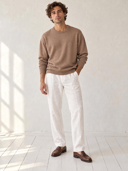 Men’s Wool blend brown Jumper Size 12  - 4X Oversized Taupe Crew Neck Knit | Made in Spain Quiet Luxury Sweater
