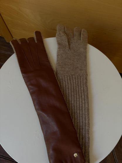 Luxe Long Sheepskin Leather Gloves | Butter Soft | Women's M | Wool Knit | Quiet Main Character Energy