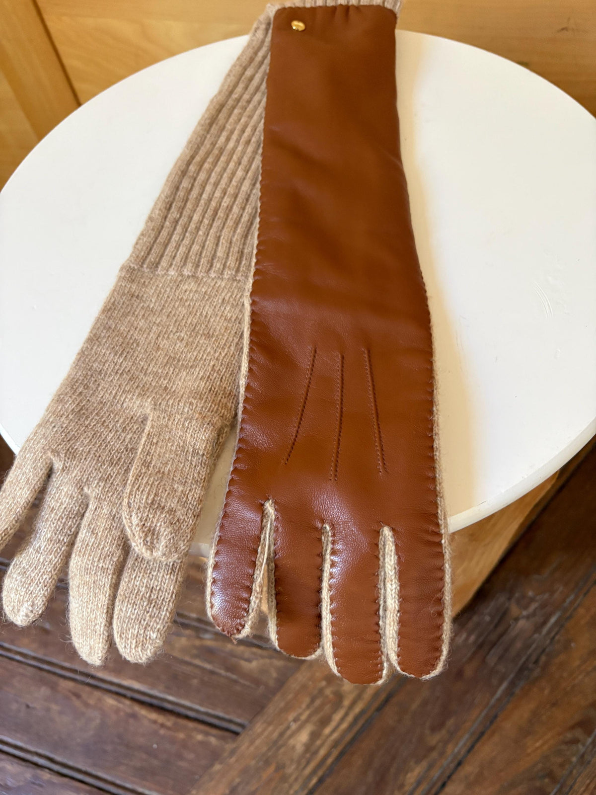 Luxe Long Sheepskin Leather Gloves | Butter Soft | Women's M | Wool Knit | Quiet Main Character Energy