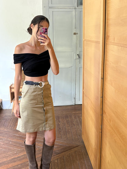 Morgan de Toi Beige High-Waist Skirt EU 36 | Belted Button-Front Utility Mini | French Y2K Safari Style
