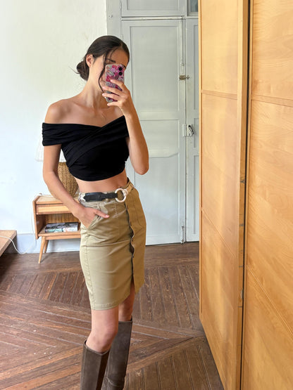 Morgan de Toi Beige High-Waist Skirt EU 36 | Belted Button-Front Utility Mini | French Y2K Safari Style