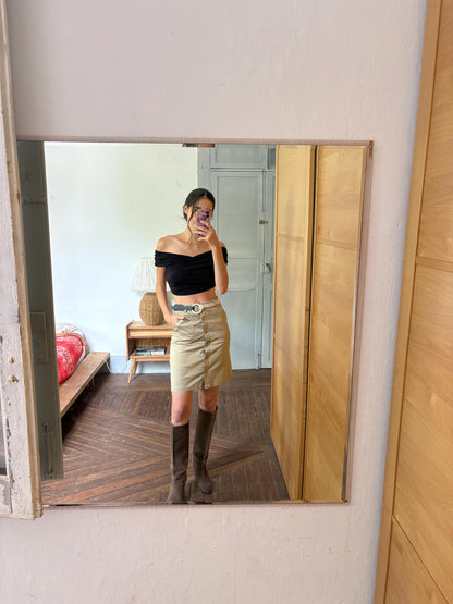 Morgan de Toi Beige High-Waist Skirt EU 36 | Belted Button-Front Utility Mini | French Y2K Safari Style