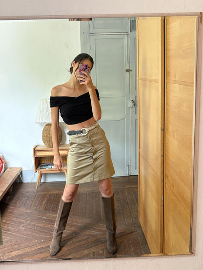 Morgan de Toi Beige High-Waist Skirt EU 36 | Belted Button-Front Utility Mini | French Y2K Safari Style
