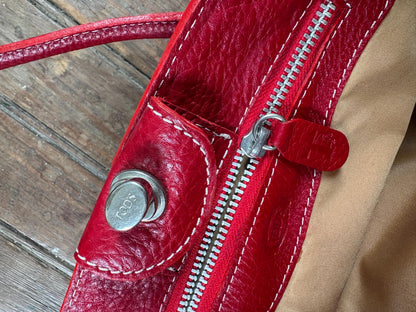TOD'S Red Leather Tote Bag | Italian Luxury Handbag | Genuine Pebbled Leather | Everyday Statement Bag